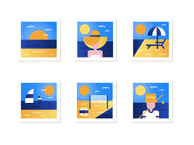 Summer Beach Scenes beach dawn deck chair fisherman hat hotel sand seagull sealing search sky summer sunset swimsuit umbrella volleyball woman