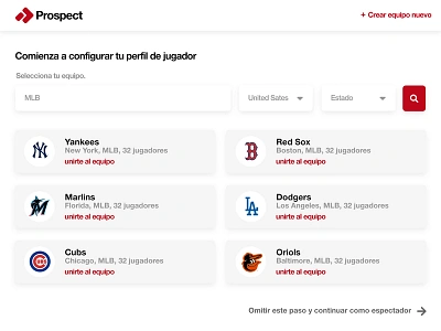 Prospect app appdesign design search select options social network sport sport app ui ux web webdesign website white app