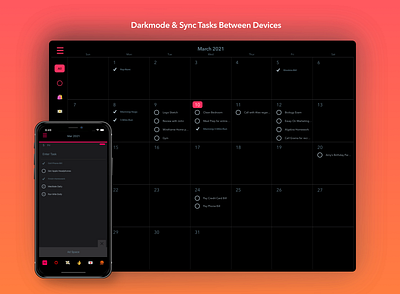 Taskcaly Calendar Dark Mode app calendar design ios ipad mobile mock ups mockups task manager ui ux visual design