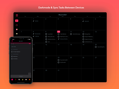 Taskcaly Calendar Dark Mode app calendar design ios ipad mobile mock ups mockups task manager ui ux visual design