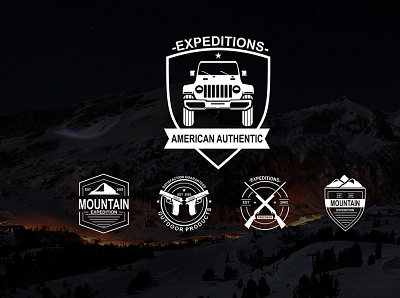 Set of vector mountain and outdoor adventure logos landscape
