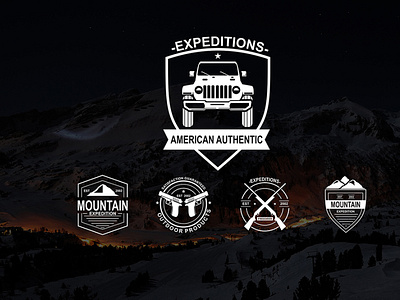 Set of vector mountain and outdoor adventure logos