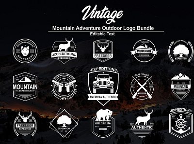 Set of vector mountain and outdoor adventure logos landscape