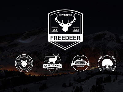 Set of vector mountain and outdoor adventure logos scenic