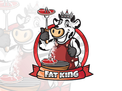 Cow cartoon logo template with barbeque bbq logo branding cow logo icon illustration logo mascot mascot logo typography vector