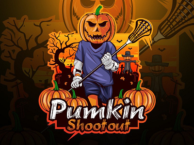 Lacrosse tournament with pumpkin Halloween logo design hallowen lacrosse logo
