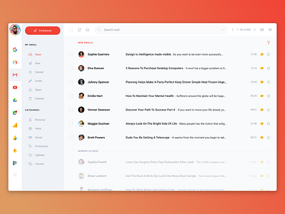 Gmail Redesign - Invision Studio - Uplabs Challenge challenge dashboard desktop app email email app front end gmail google inbox invision studio mail mail app mail box messages modern redesign redesign concept redesigned uplabs web application design