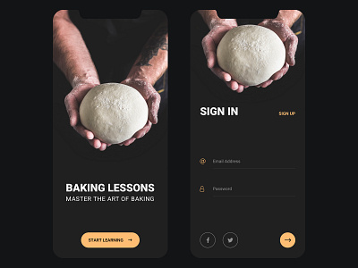 Baking Lessons - Splash & Auth auth kit baking app button elearning figma form forms invision studio ios learning app log in login mobile app register sign in sign up sketch splash ui kit