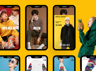 MOBILE APP CLOTHES app boys clothes colors fashion girls photoshop pineapple ui ux yellow