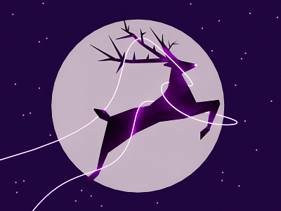 Purple-nosed Reindeer 3d animal blender character christmas deer design illustration led lights moon reindeer stars