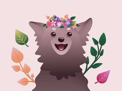 Say "cheese" affinity designer animal character cute design dog flower crown gradient illustration vector