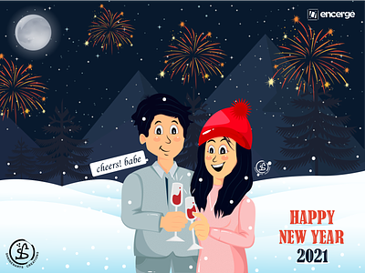 Happy New Year 2021 cheers cozy winter graphic design happiness happy faces happy new year illustration illustration art nature illustration new year new year illustration snow