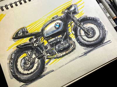 Custom BMW Illustration art handdrawn illustration mixed media motorcycle