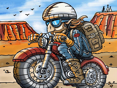 Heading West art digital art handdrawn illustration motorcycle procreate