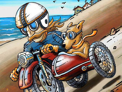 Beach Run digital art handdrawn illustration motorcycle