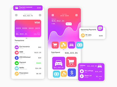 Finance App UI app banking branding design finance interface jakeux mobile mobile app product design purple ui ux vector web design website