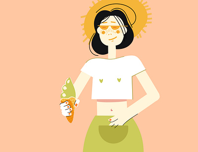 sunny girl chat colorful dog eating for fun for motion girl icecream illustration modern sunny vector
