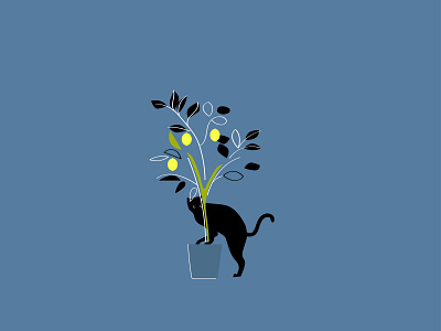 Lemon Tree black cat blue cat illustration interior lemon tree minimal modern vector