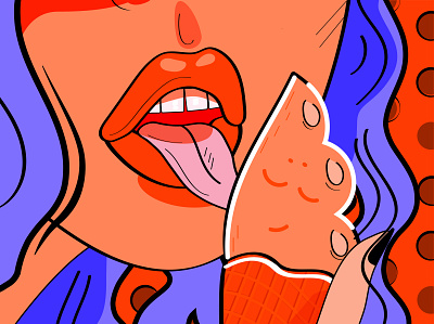 Big Love colorful girl icecream illustration lick love old stile popart popup spotty tongue