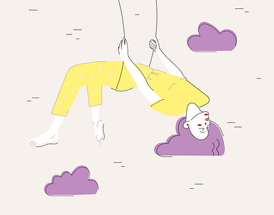 swing clouds free freedom girl illustration modern illustration pyjamas sky sleep swings vctor