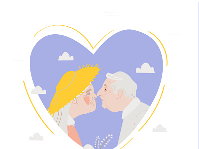 forever in love ~ 2020 blue character flat girl grandfather grandma grandpa heart illustration in love love modern older couple ui valentine valentine day vector