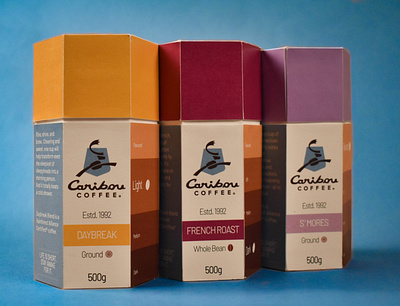 Caribou Coffee Packaging caribou coffee coffee coffee packaging design graphic graphicdesign hexagon box packaging packaging design packagingpro