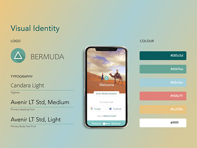 Bermuda - UX / UI Design app colour blue blue yellow brand brand identity branding colours fonts landing page login page travel app travel app design typography typography logo uiux visual identity welcome page yellow
