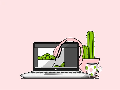 Flat Vector Illustration Series cactus college life design life design student graphic design graphics grpahic gang headphones illustrations laptop