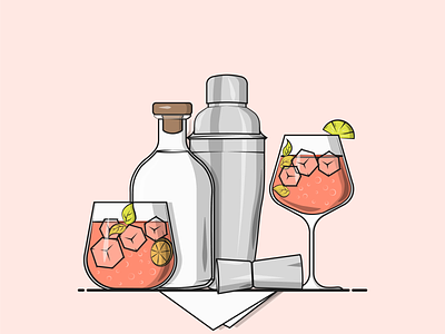 Flat Vector Illustration Series cocktail bar cocktail party cocktail shaker cocktails designing flat gin gin and tonic gin cocktail graphicdesign illustration minimal illustration vector illustration weekend weekend drinks