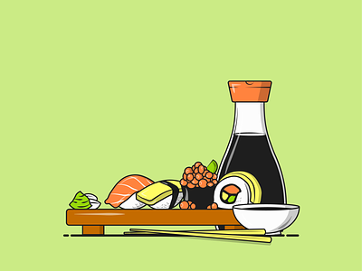Flat Vector Illustration Series chopsticks fish flat illustration flatdesign graphic designing icon inspiration maki simple soy soy sauce sushi sushi illustration vector