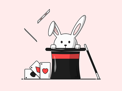 Flat Vector Illustration Series adobe bunny cute designing designs fresh grapgic hat icon illustrate illustrator magic magician playing cards rabbit simple student tricks