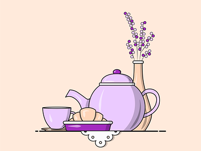 Flat Vector Illustration Series creative croissant flat food gossip graphics graphics designer hi tea illustration illustration art instagram lavendar new purple series sis table tea tea lover teapot