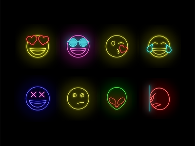 Neon Emoji Set 2020 alien cool dead emoji emoji set emojis emoticon expression eyeroll graphicdesign graphics illustration love minimal neon neon colors neon emoji neon sign vector