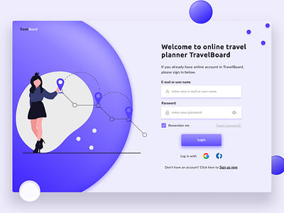 Login form concept for the travel planner web app TravelBoard design illustration ui ux web website