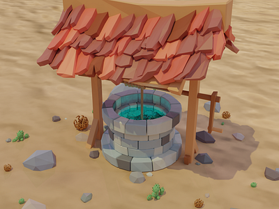 Low poly blender well with some composites 3d 3d art 3d artist blender blender 3d blender3d blender3dart cactus desert glow low poly lowpoly lowpolyart rock roofing rope sand tumbleweed water well