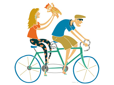 Tandem For Three! bicycle bike rider cycling digital illustration drawing illustration new baby tandem
