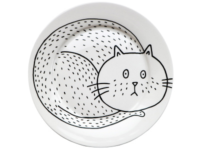 Sad Cat Plate cartoon cat cat plate ceramics illustration kitten painted ceramics pussy sad cat