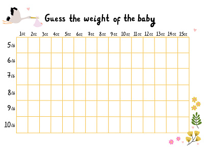 Guess The Weight Of The Baby babies baby baby shower child colour digital floral flowers game graph illustration mum new baby new mum party party game pregnant stork