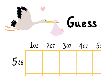 Guess The Weight Of The Baby animal art baby baby shower cartoon character colourful design digital digital art hand drawn illustration party print stork