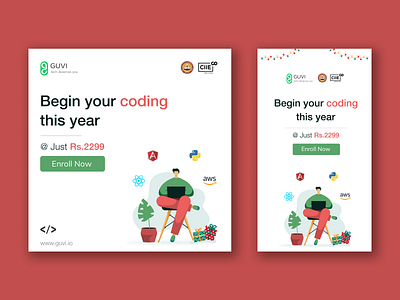 Facebook / Instagram Ads branding chirstmas design e learning fb ads google ads guvi illustration instagram stories minimal offer retargeting ui