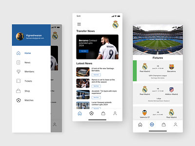 Real Madrid App Concept art button india interaction mobile ui ronaldo spain sports typography visual design