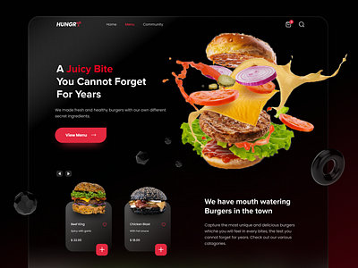 Burger Shop Dark Landing Page branding burger food glassmorphism landingpage logo trendy ui uiux ux web design webdesign