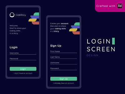 CodeStory: A Simple Dark Login Screen Design app art design flat lettering logo minimal typography ui ux
