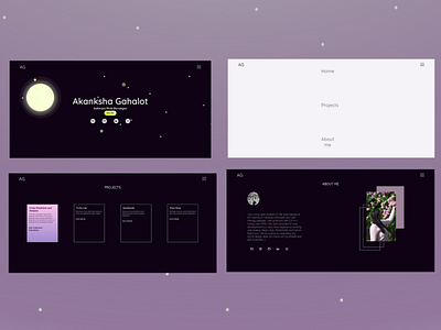 Portfolio design animations dark design figma fireflies html css js landing page minimalist moon portfolio purple ui web design webpage website