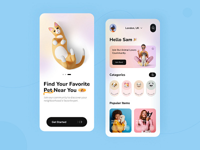 Pet Adoption App UI abdullahshakib animal animal care app design app ui e commerce ecommerce app ios desgin mobile app pet adoption pet adoption app pet apps pet care pet health pet ui product design typography uigenix uiux design veterinarian