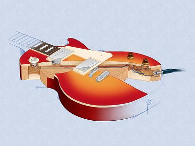 Electric Guitar Cutaway adobe illustrator adobe photoshop cutaway guitar music technical illustration