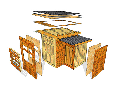 Shed Exploded adobe photoshop architecture exploded shed sketchup technical illustration