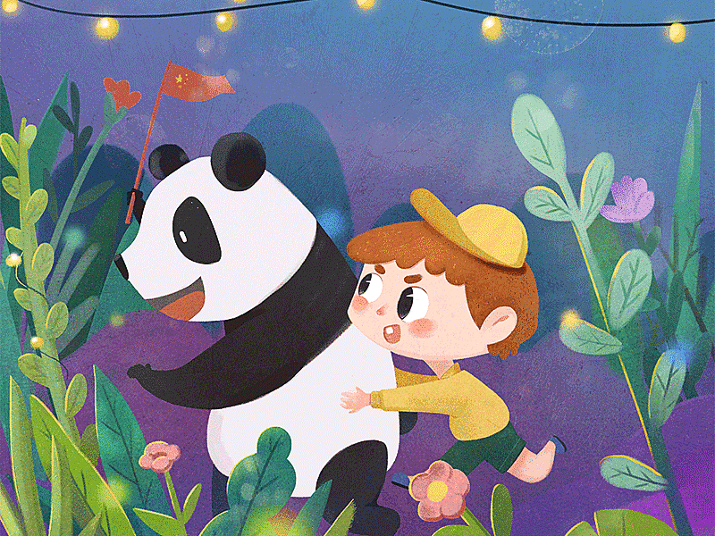 Celebrate National Day boy celebrating flash flowers foliage light night panda