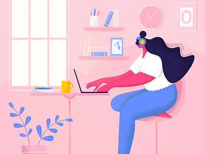 Freelance sunday 🌞👾🌸 blue freelance girl illustrator photoshop pink room work workstation