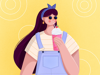 summer vibes character design flat girl illustraion illustrator love milkshake photoshop style summer yellow